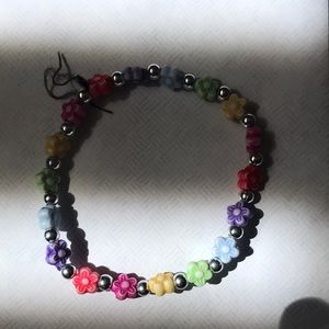 Multicolored flower beaded bracelet one size